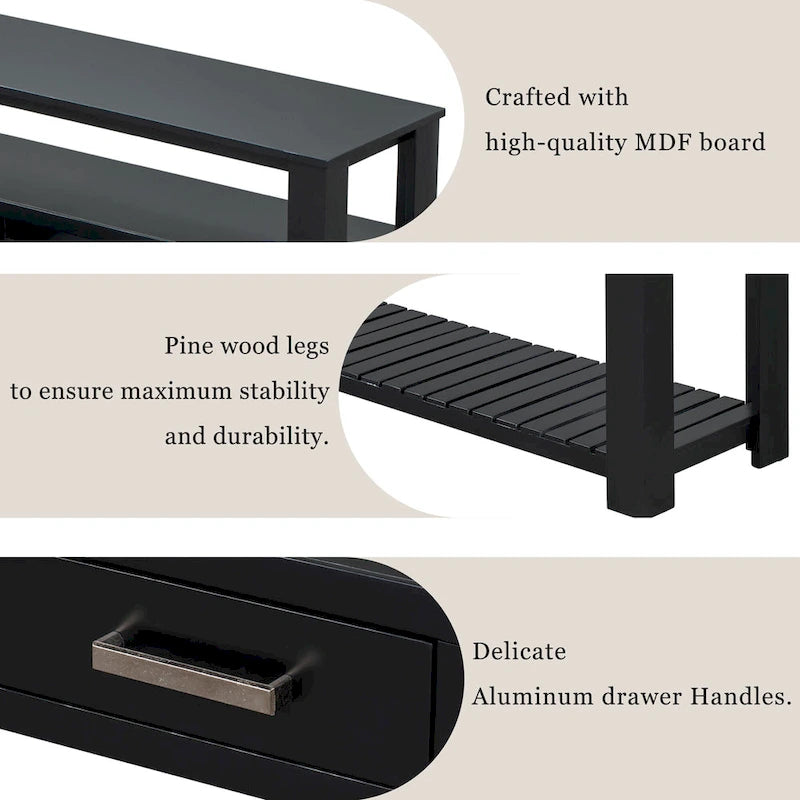 Modern Console Table with 4 Drawers and 2 Shelves