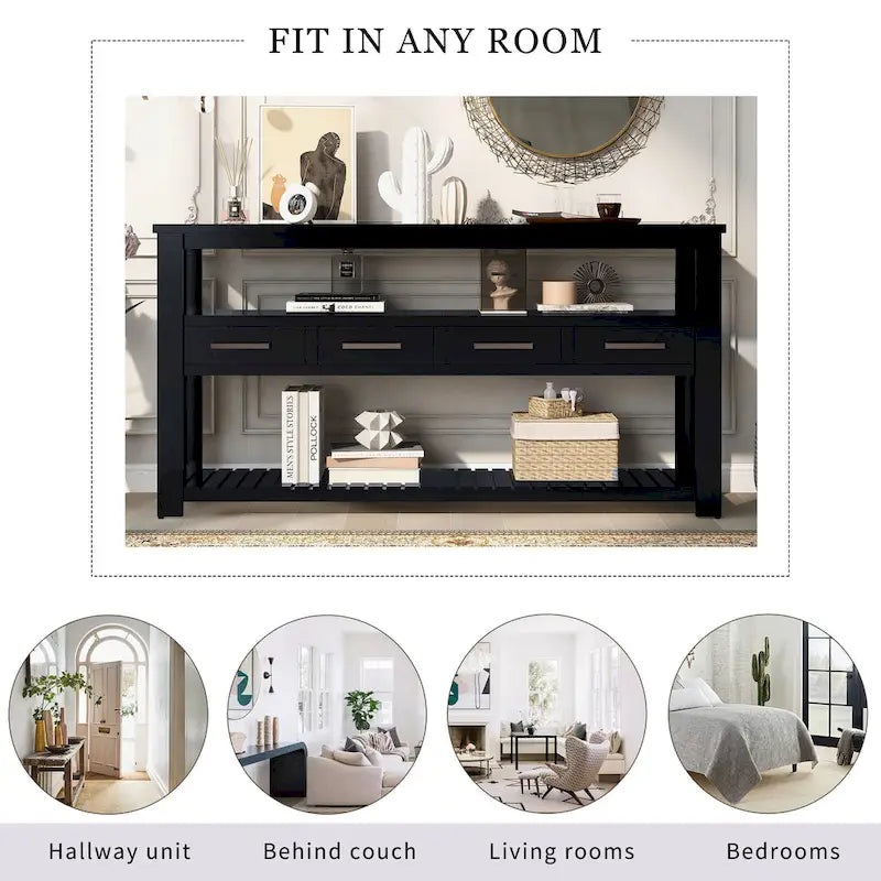Modern Console Table with 4 Drawers and 2 Shelves