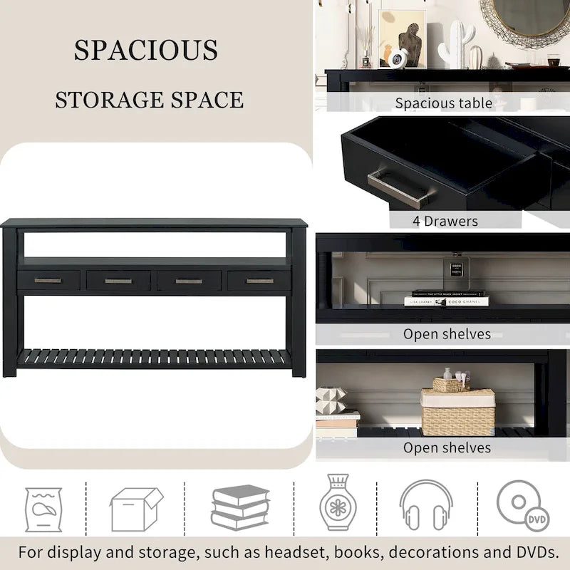Modern Console Table with 4 Drawers and 2 Shelves