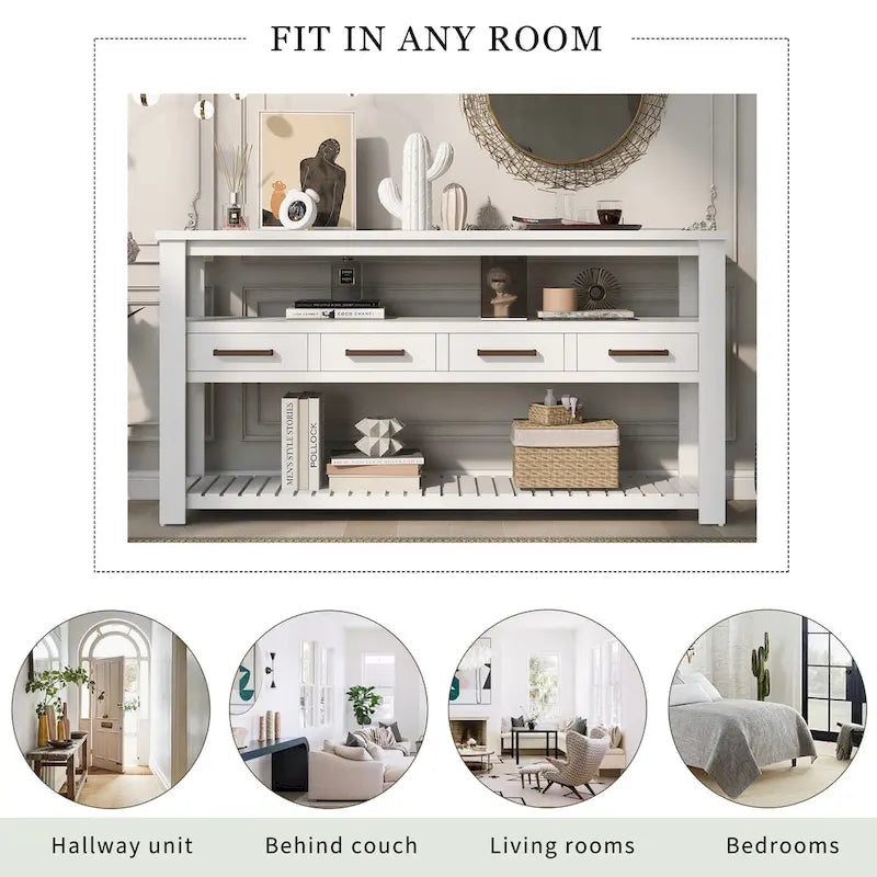 Modern Console Table with 4 Drawers and 2 Shelves
