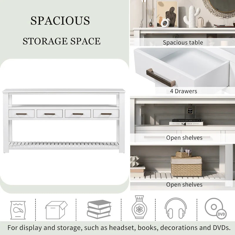 Modern Console Table with 4 Drawers and 2 Shelves