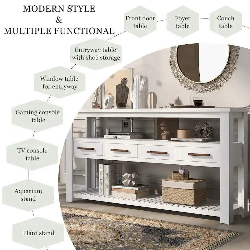 Modern Console Table with 4 Drawers and 2 Shelves