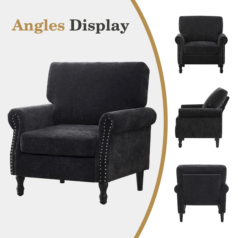 Modern Upholstered Armchair Nailhead Trim Accent Chair with Wood Legs
