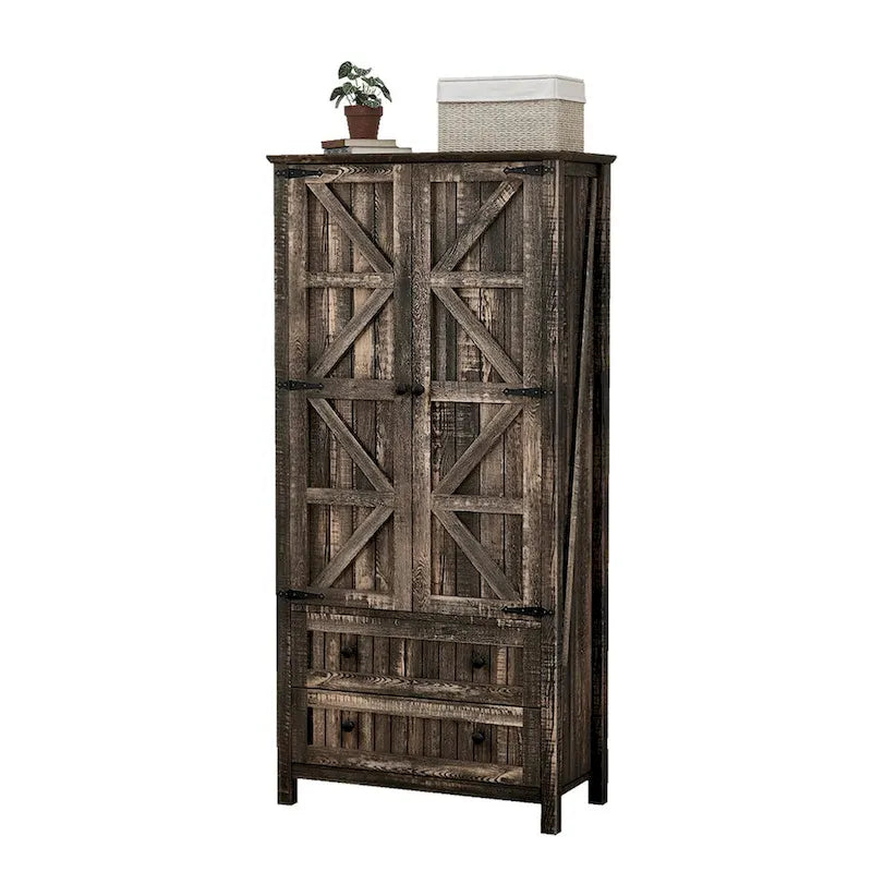 64 Farmhouse Tall Kitchen Pantry Storage Cabinet with 2 Drawers & Doors