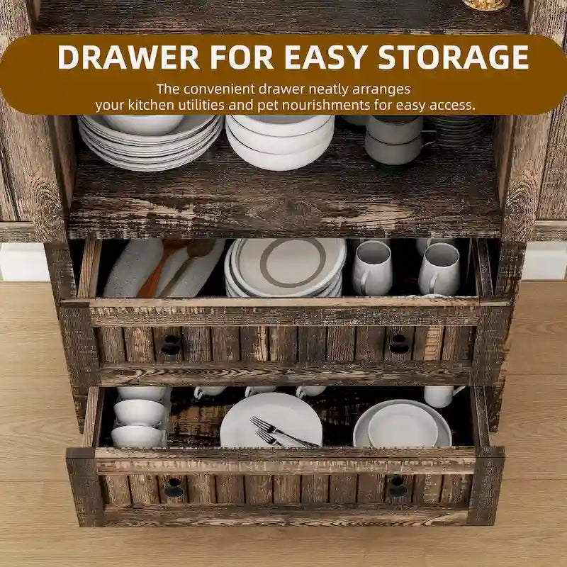 64 Farmhouse Tall Kitchen Pantry Storage Cabinet with 2 Drawers & Doors
