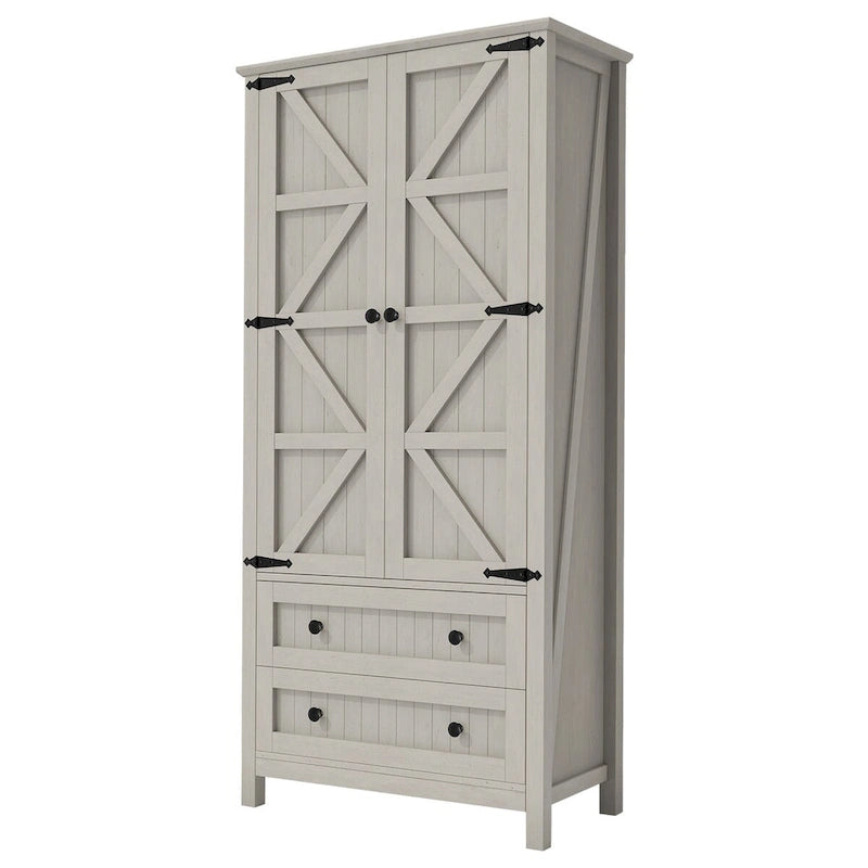 64 Farmhouse Tall Kitchen Pantry Storage Cabinet with 2 Drawers & Doors