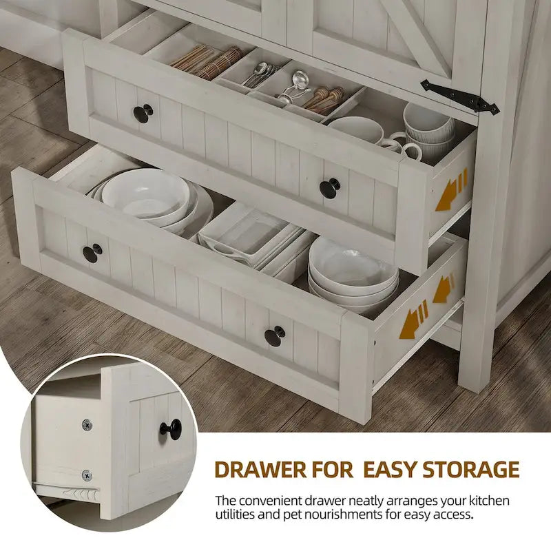 64 Farmhouse Tall Kitchen Pantry Storage Cabinet with 2 Drawers & Doors