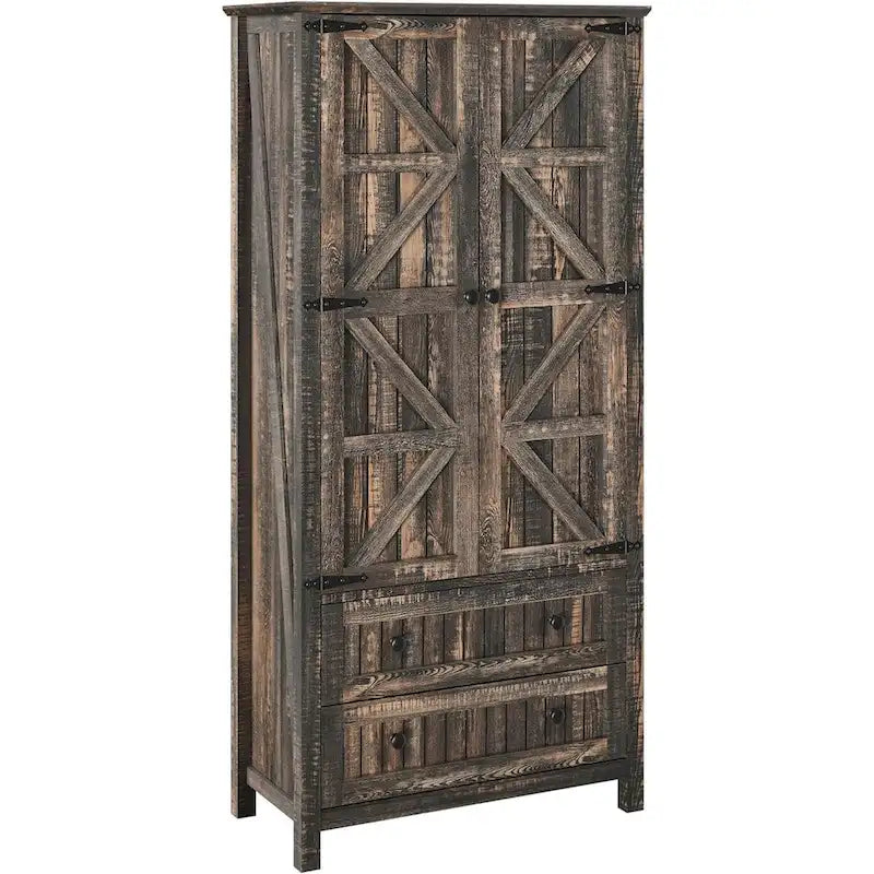 64 Farmhouse Tall Kitchen Pantry Storage Cabinet with 2 Drawers & Doors