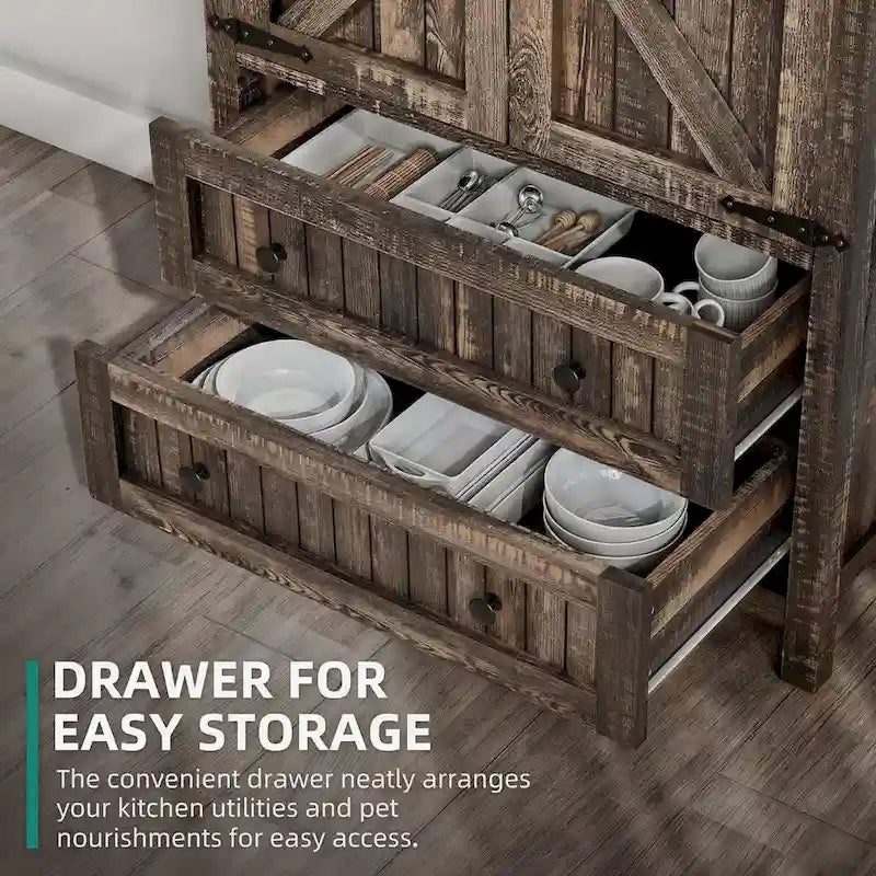 64 Farmhouse Tall Kitchen Pantry Storage Cabinet with 2 Drawers & Doors
